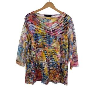 Ali Miles Mesh Tunic Top Size XL Multicolor Artsy Layered Colorful Abstract Boho